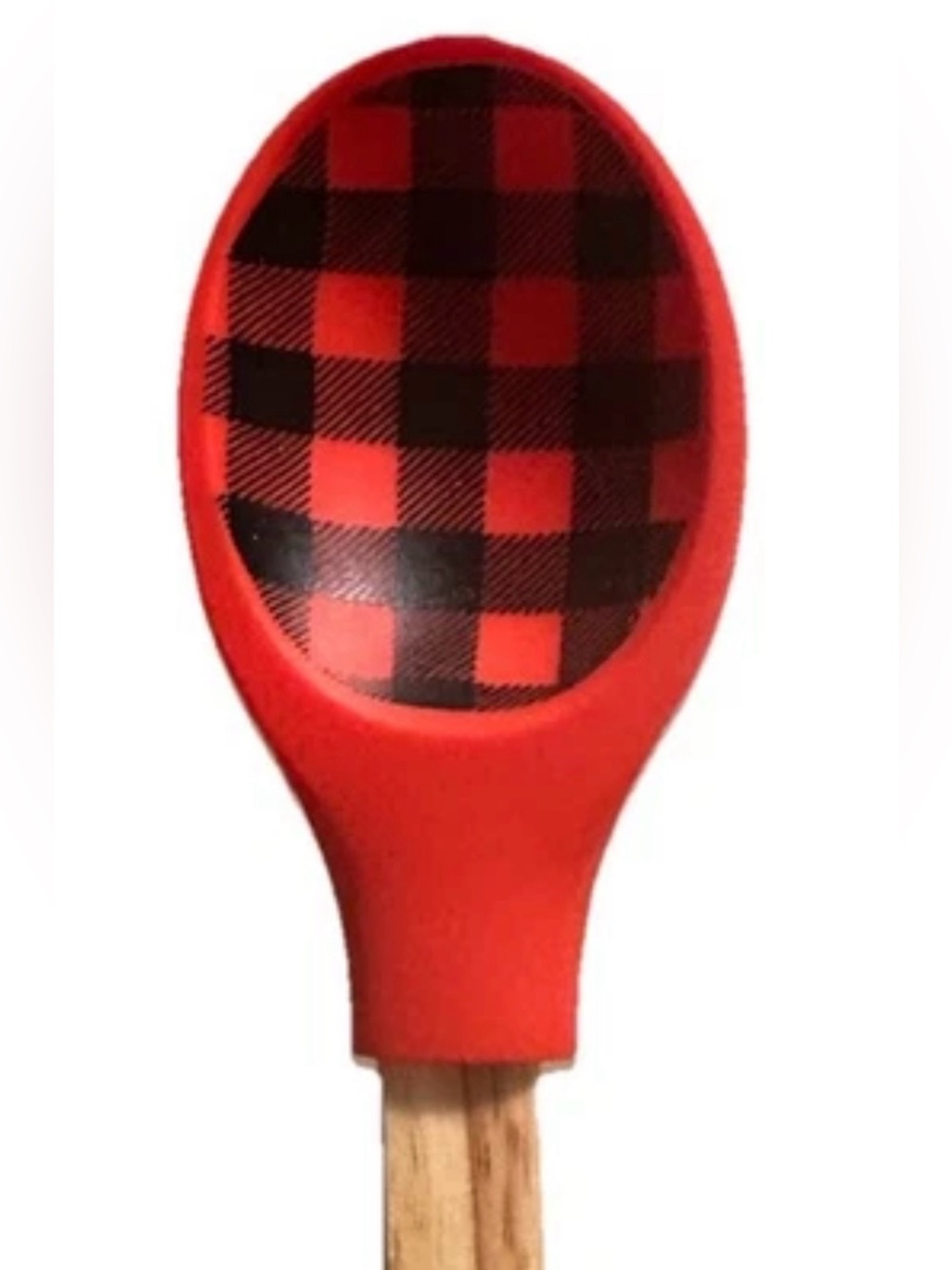 Krumbs Kitchen Farmhouse Holiday Silicone Cooking Spoon w/ Wooden Handle Plaid